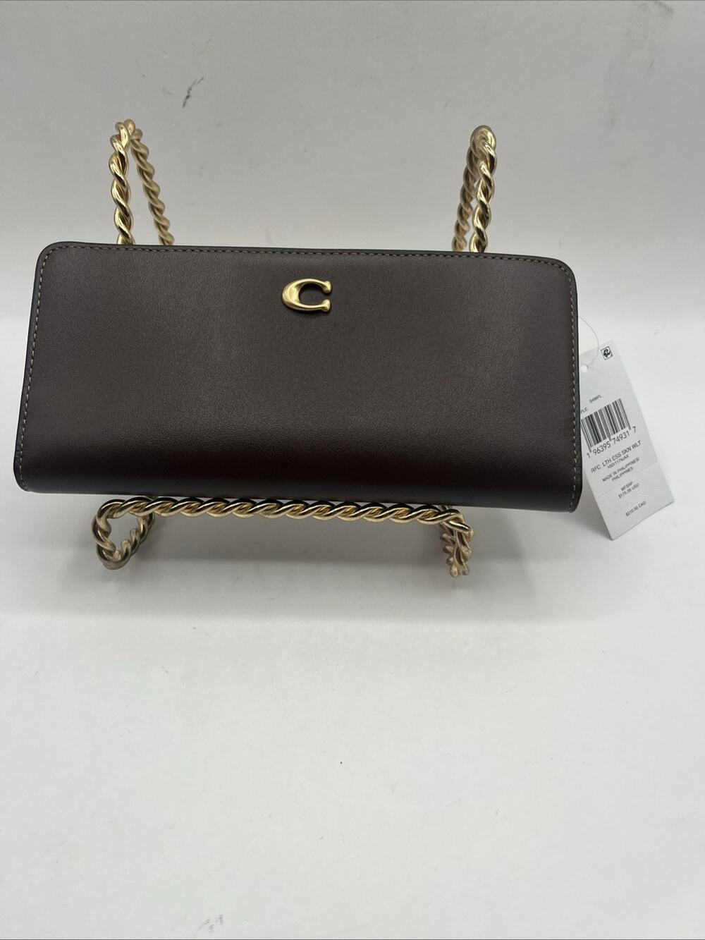 Coach CZ096 Essentials Slim Classic Large Foldable Wallet Maple Brown Brass NWT